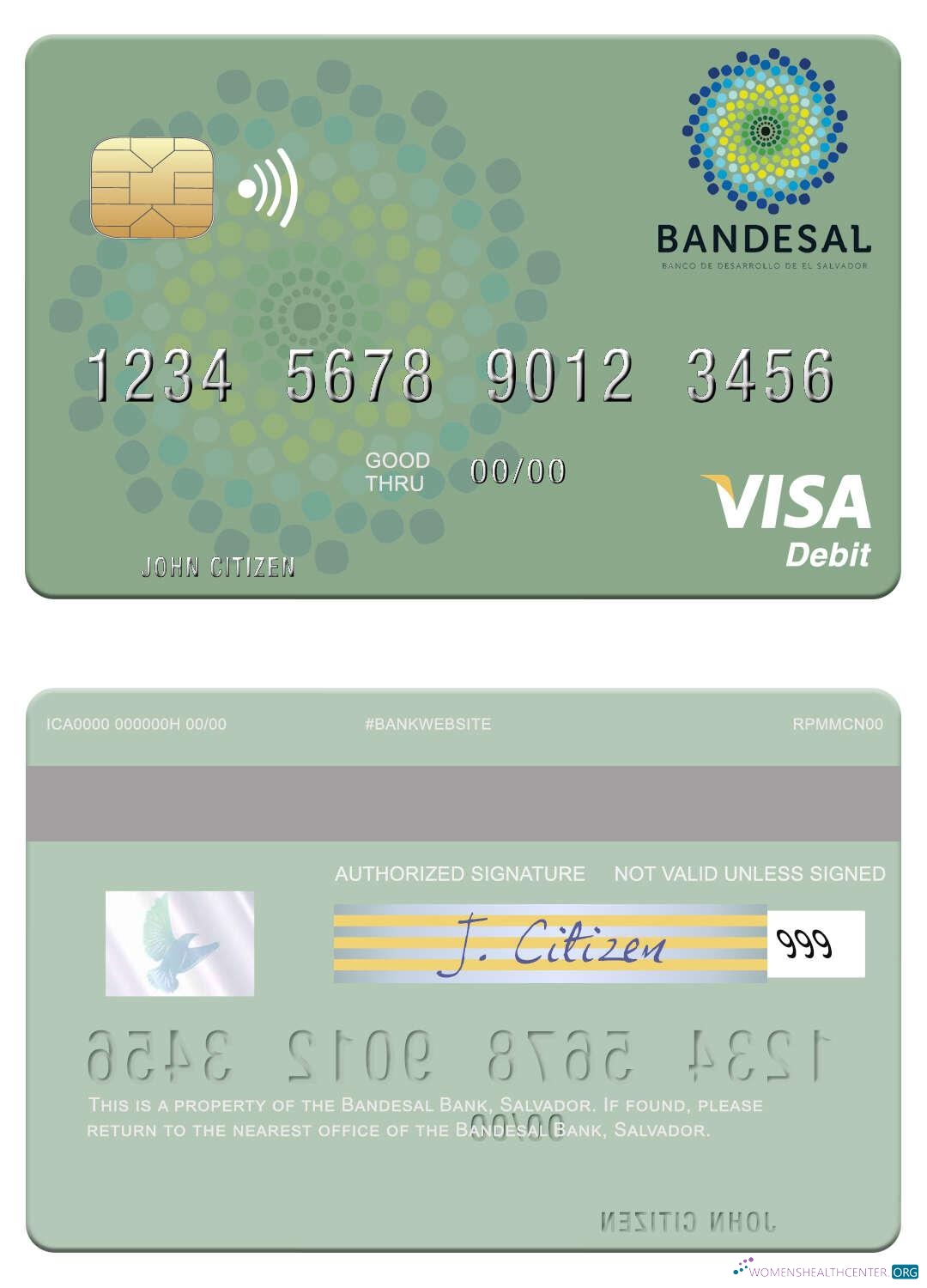 Download Salvador Bandesal Bank visa debit card Photoshop template
